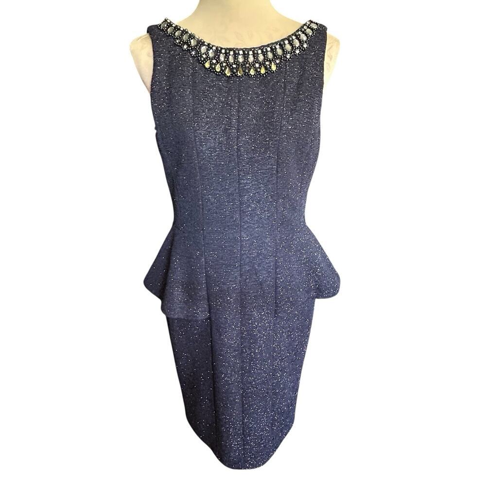 Eliza J. Women’s Sleeveless Sheath Black Dress Silver Glitter Embellished Sz. 8
